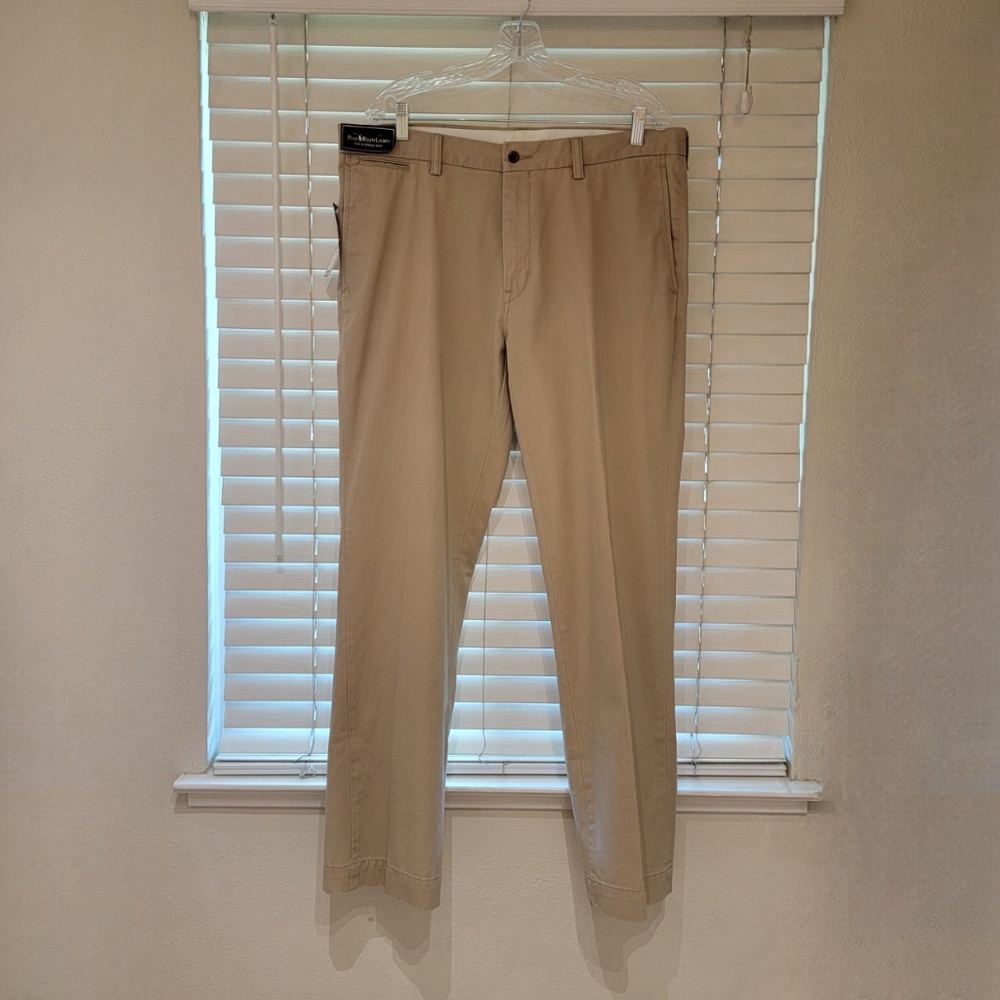 Polo Ralph Lauren Suffield Pant Mens 38x32 Khaki Flat Front Cotton Chino NWT NEW